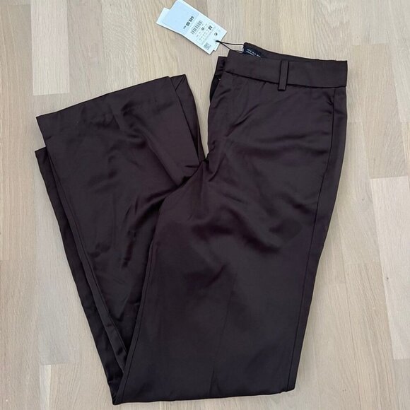 Zara Pants - ZARA Brown Satin Flare Pant SIZE S 5427/401/716
